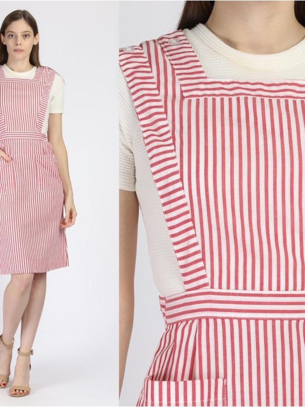 Vintage 60s Candy Striper Pinafore Nurse Dress Adjustable Medium